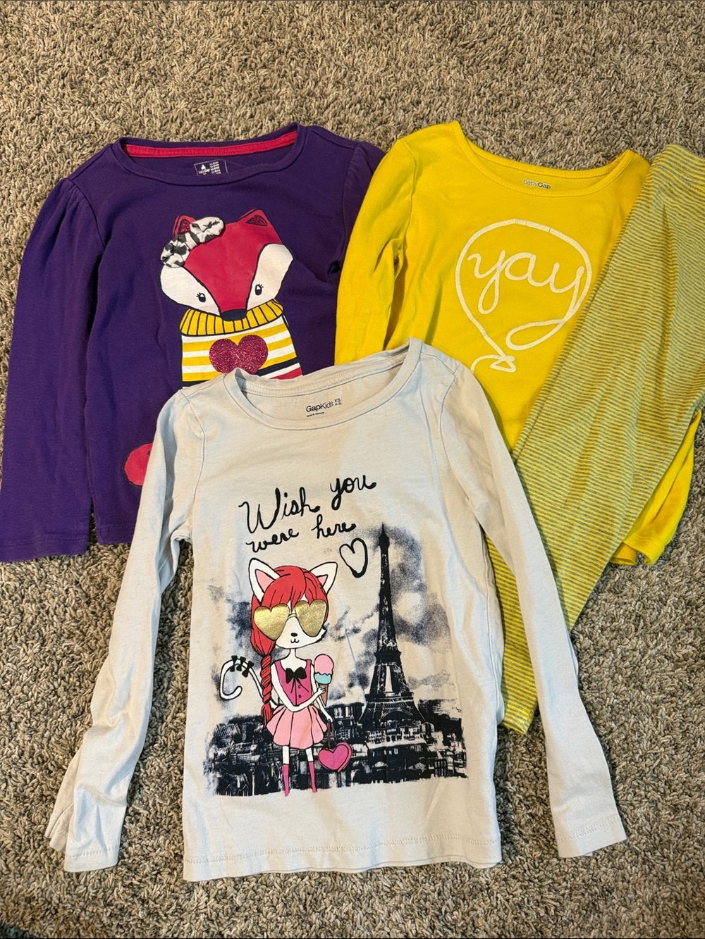 GAP Light Gray Long-Sleeve Graphic Tee with Pink & Black Print